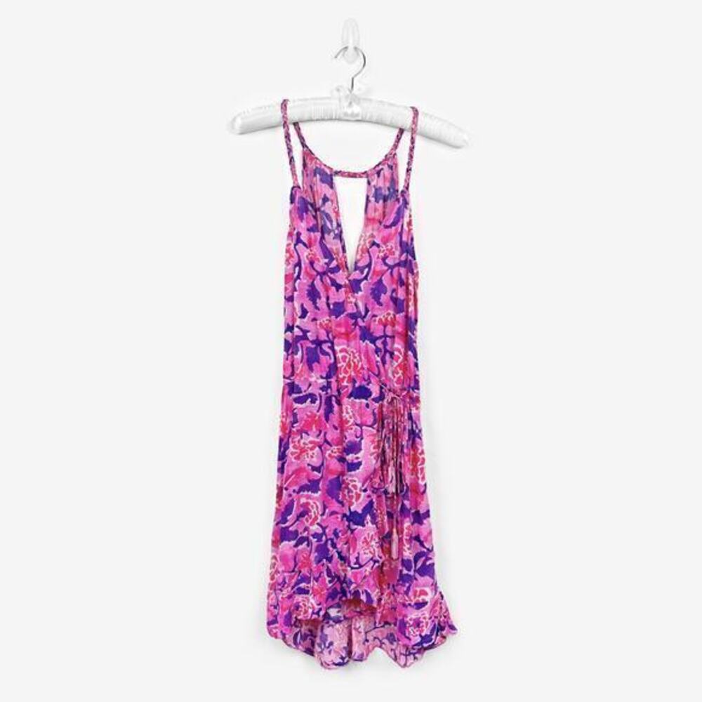 NWOT Rococo Sand Short Crepe Dress Size L Pink Purple Viscose Floral Summer Bold